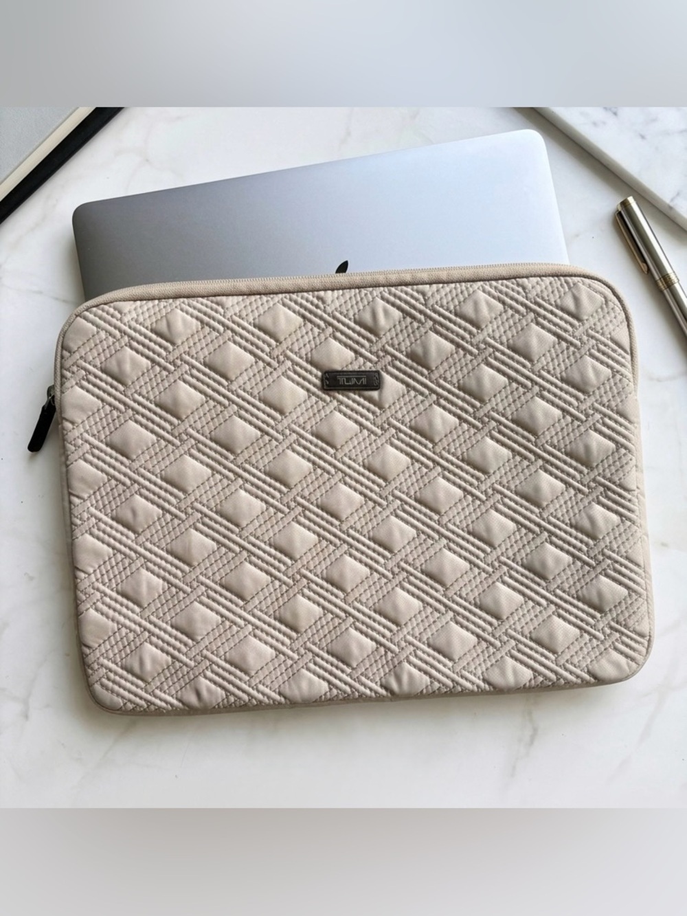 TUMI Quilted 15” Laptop Sleeve Laptop Case MacBook Case | Champagne Beige